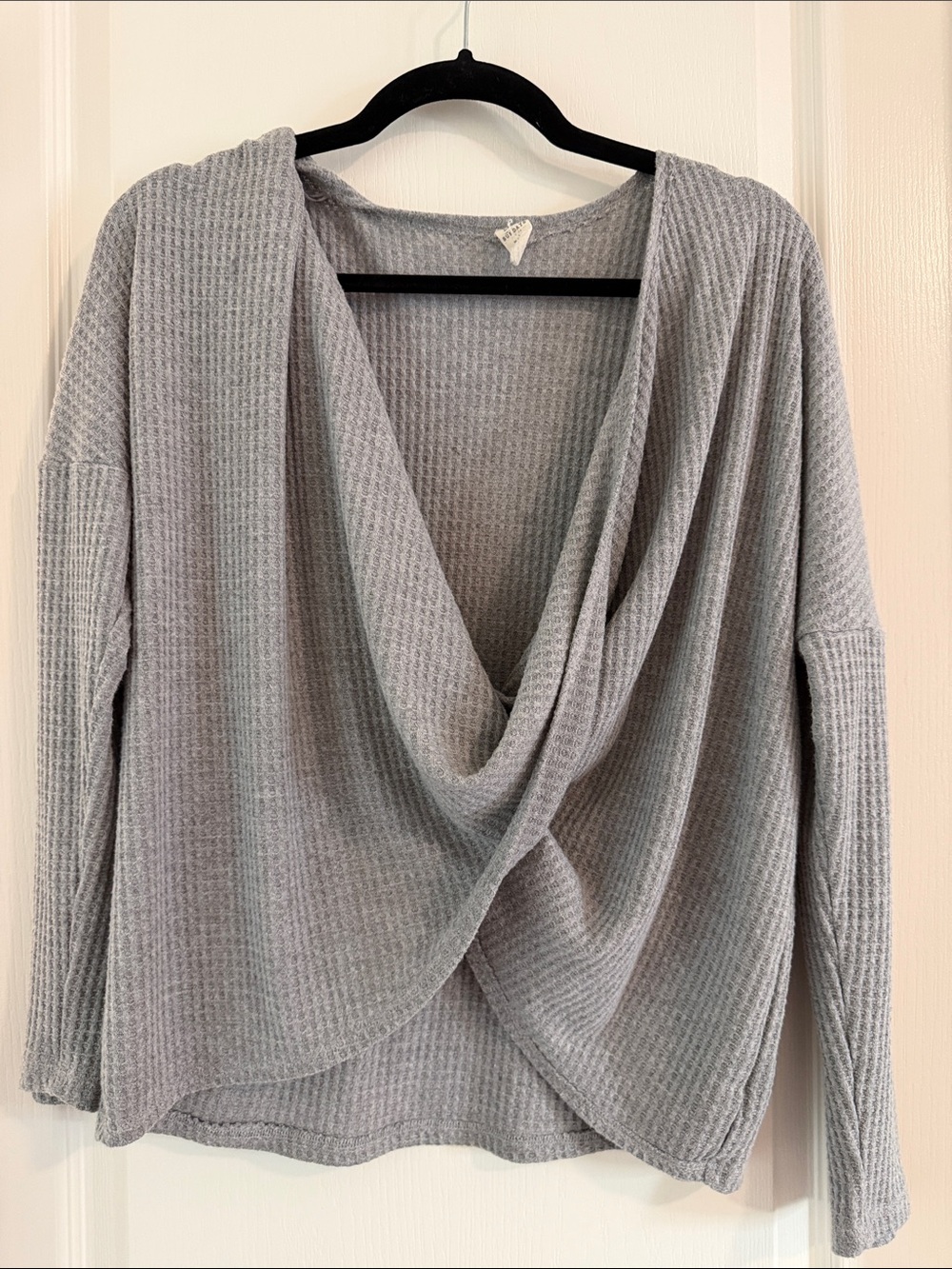 Women's Gray Draped Waffle-Knit Sweater